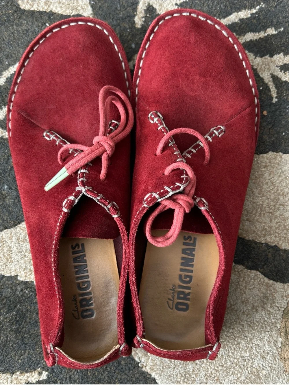 Clarks Originals Faraway Field Red Suede Moccasin Shoes Size 9M Boho